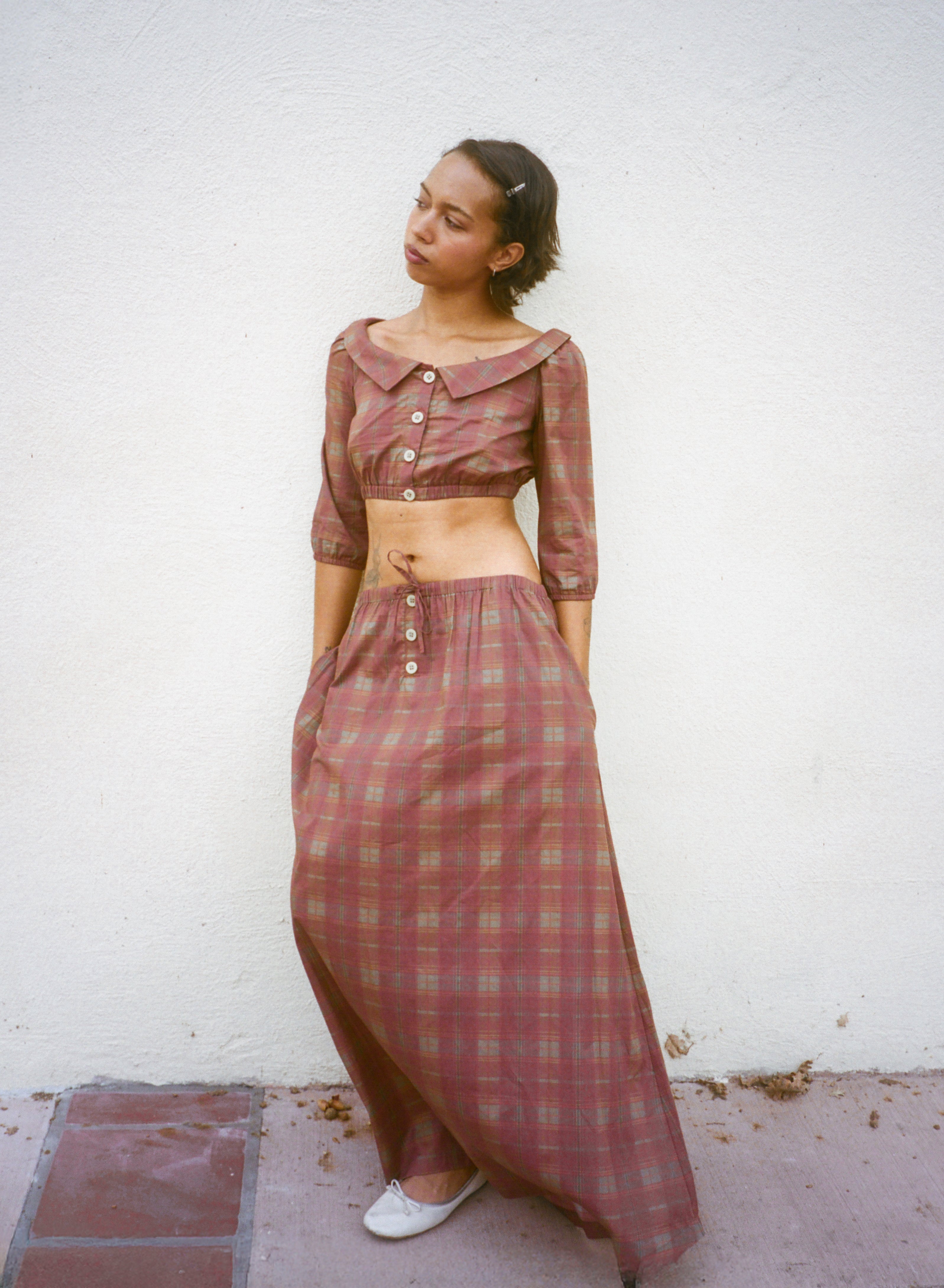 Plaid Cropped Blouse - Image 3