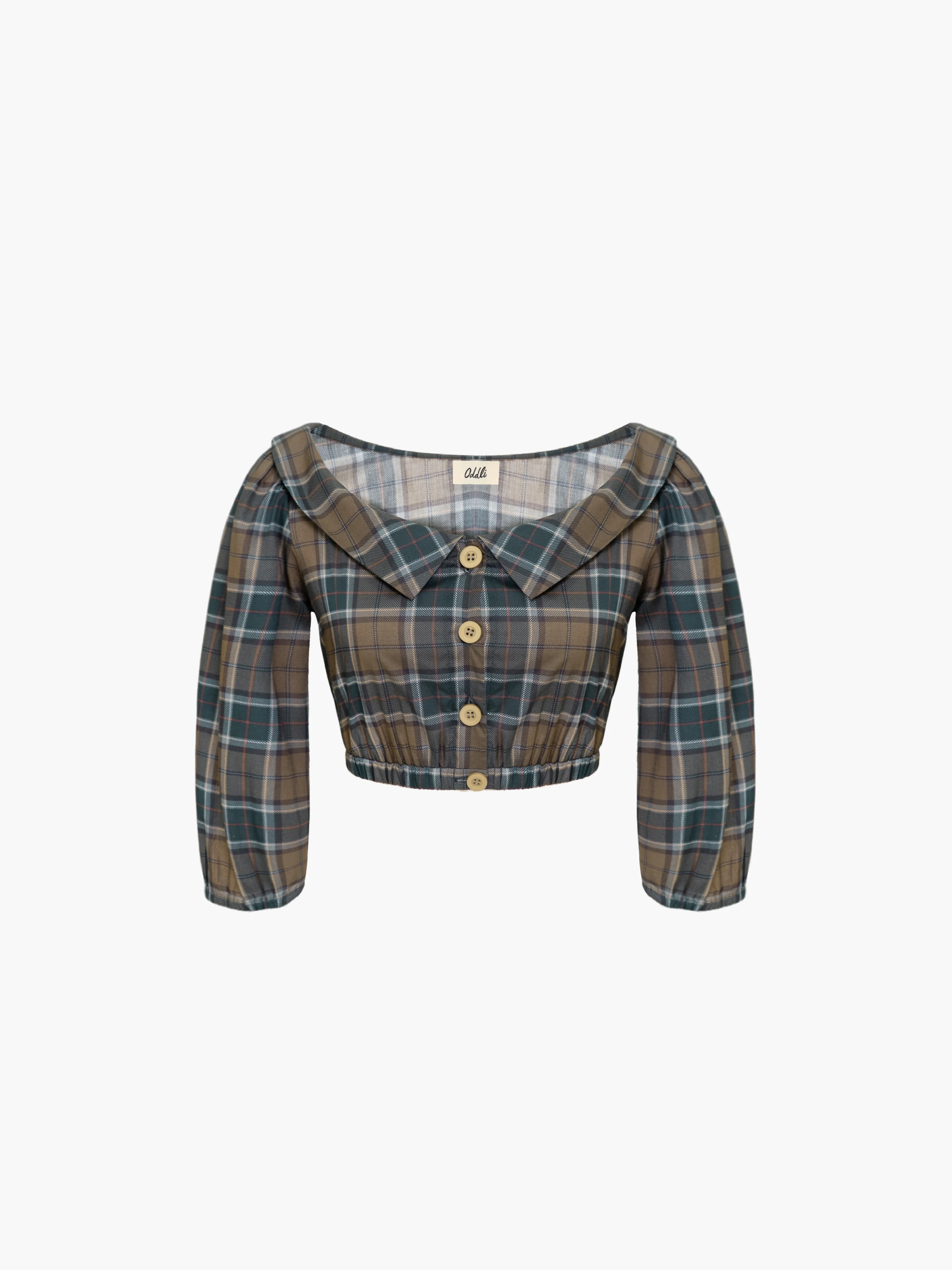 Plaid Cropped Blouse - Image 5